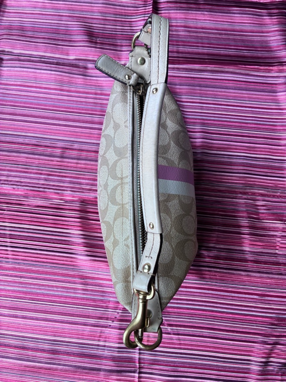 Coach Signature Canvas Mini Hobo with Pink and Lavender Center Stripe - Picture 2 of 7